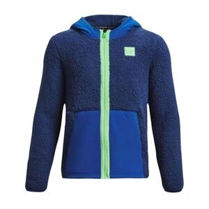 Youth sized boy’s Under Armour blue full zip hoodie fluffy Sherpa jacket coat Lg